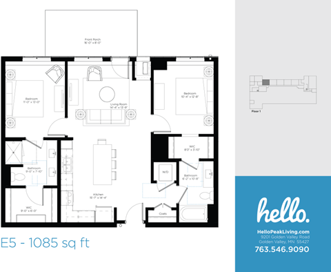 E5 Floor Plan at Hello Apartments, Minnesota, 55427